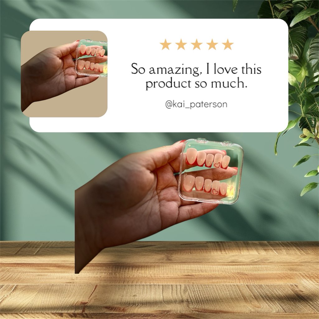 Red French tip with the pinky nail heart press on nails slayed by nunu